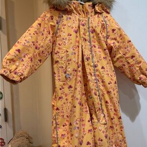 Reima Floral Yellow Hooded Coat with Fur Trim